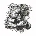 A dynamic tattoo design featuring a boxer in action, with a musical twist incorporated into the background tattoo design idea