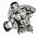 A dynamic tattoo design featuring a boxer in action, with a musical twist incorporated into the background tattoo design idea