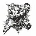 A dynamic tattoo design featuring a boxer in action, with a musical twist incorporated into the background tattoo design idea