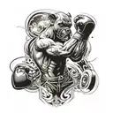 A dynamic tattoo design featuring a boxer in action, with a musical twist incorporated into the background tattoo design idea