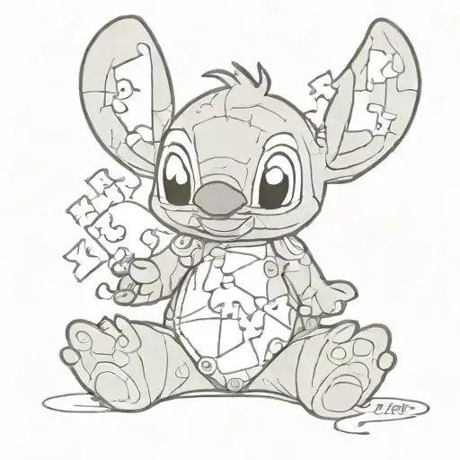 stitch holding autism puzzle piece tattoo design idea