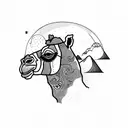 camel in the desert with moutains and sunset  tattoo design idea