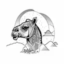 camel in the desert with moutains and sunset  tattoo design idea