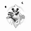 camel in the desert with moutains and sunset  tattoo design idea