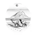 camel in the desert with moutains and sunset  tattoo design idea