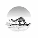 camel in the desert with moutains and sunset  tattoo design idea