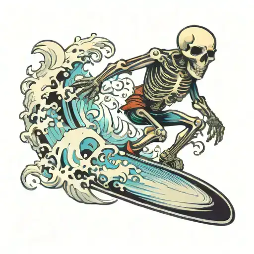skeleton surfing tattoo design idea