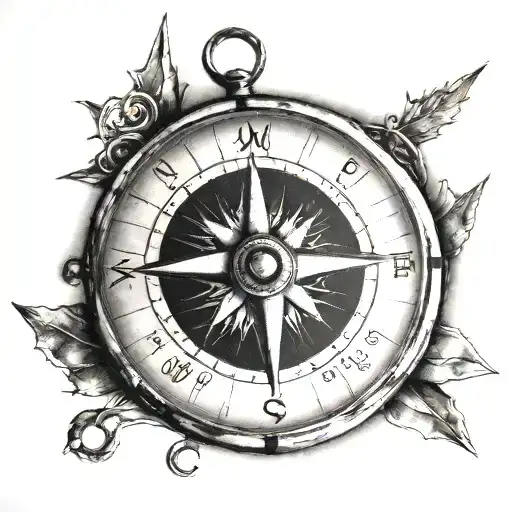 Black and white old compass with “not all who wonder are lost” and kids initials "H" "J" "L" "C" as cardinal directions  tattoo design idea