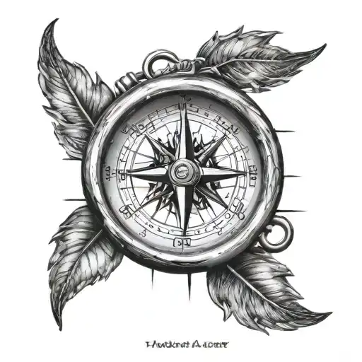 Black and white compass with “not all who wonder are lost” phrase tattoo design idea