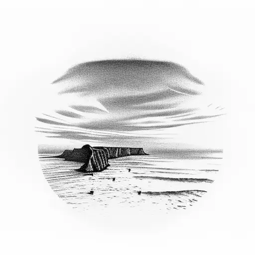 A sunset over the Na Pali Coastline in Kauai with palm trees swaying in the breeze tattoo design idea