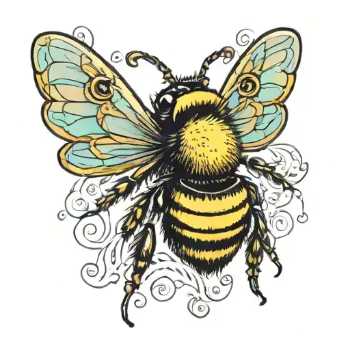 sea shell bumble bee tattoo design idea