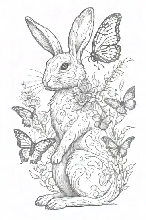 bunny and butterfly  tattoo design idea