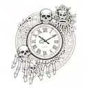 skeleton fingers with Roman numerals clock and family forever saying  tattoo design idea