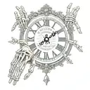 skeleton fingers with Roman numerals clock and family forever saying  tattoo design idea