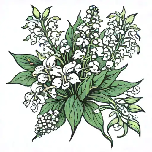 Lily Of The Valley, Larkspur, Gladiolus, Asters, And Chrysanthemum Flowers tattoo design idea