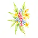 bouquet of lilly of the valley, larkspur, gladiolus, asters, and mum flowers tattoo design idea