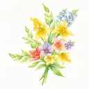 bouquet of lilly of the valley, larkspur, gladiolus, asters, and mum flowers tattoo design idea