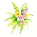 bouquet of lilly of the valley, larkspur, gladiolus, asters, and mum flowers tattoo design idea