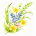 Bouquet Of Lily Of The Valley, Larkspur, Gladiolus, Asters, And Chrysanthemum Flowers tattoo design idea