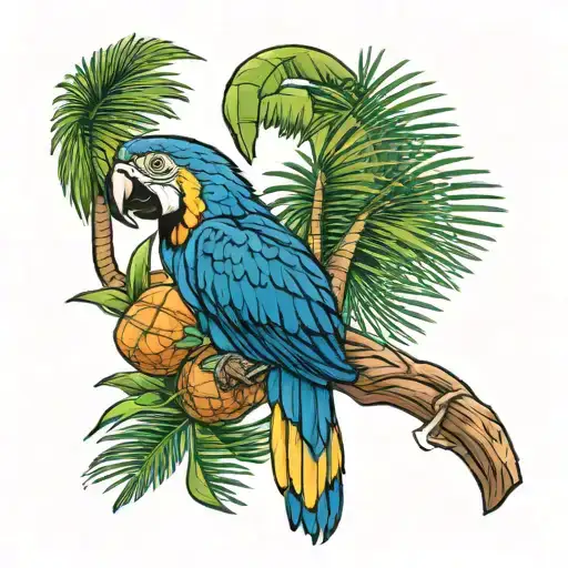 macaw with coconut tree venezuela flag intertwined tattoo design idea