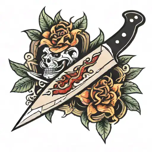 sailor jerry style butcher knife tattoo design idea