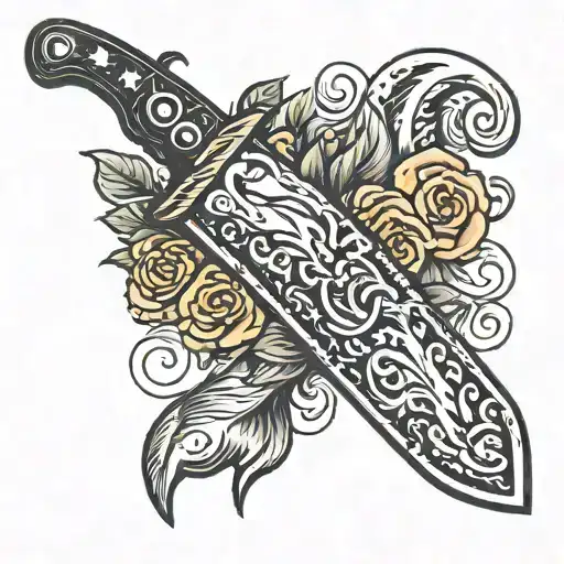 sailor jerry style butcher knife tattoo design idea