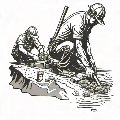 Construction worker building a sandcastle on a golf course under the sun tattoo design idea