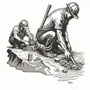 Construction worker building a sandcastle on a golf course under the sun tattoo design idea
