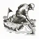 Construction worker building a sandcastle on a golf course under the sun tattoo design idea