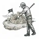 Construction worker building a sandcastle on a golf course under the sun tattoo design idea