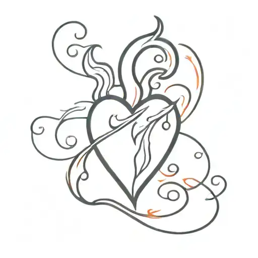 heart with flames fine line tattoo tattoo design idea