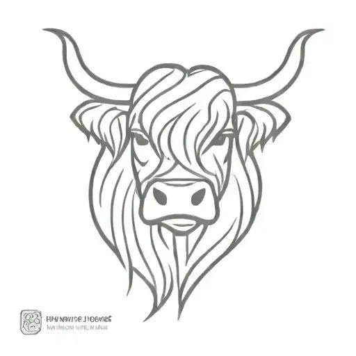 A minimalist design of a Highland cow with a Celtic knot incorporated into its fur pattern tattoo design idea