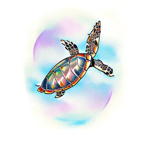 hawaiian watercolor with sea Turtles  tattoo design idea