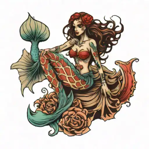 skeleton mermaid tattoo design idea