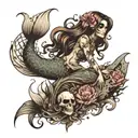 skeleton mermaid tattoo design idea
