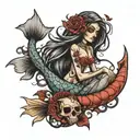 skeleton mermaid tattoo design idea