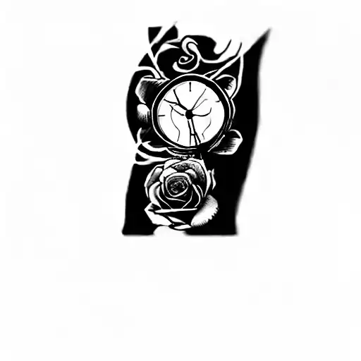 a clock and roses tattoo design idea