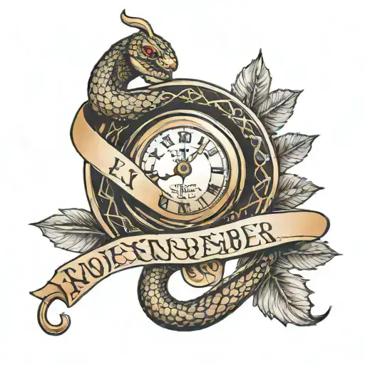 Roman numerals of November 1st 2023 wrapped around snake tattoo design idea