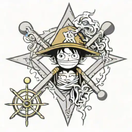 luffy one piece and square and compass freemasonry tattoo design idea