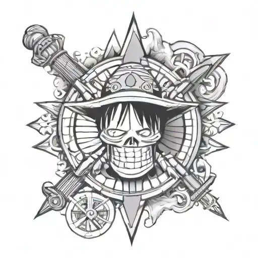luffy one piece and square and compass freemasonry tattoo design idea
