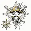 luffy one piece and square and compass freemasonry tattoo design idea