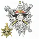luffy one piece and square and compass freemasonry tattoo design idea
