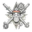 luffy one piece and square and compass freemasonry tattoo design idea