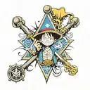 luffy one piece and square and compass freemasonry tattoo design idea