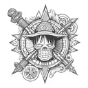 luffy one piece and square and compass freemasonry tattoo design idea