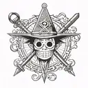 luffy one piece and square and compass freemasonry tattoo design idea