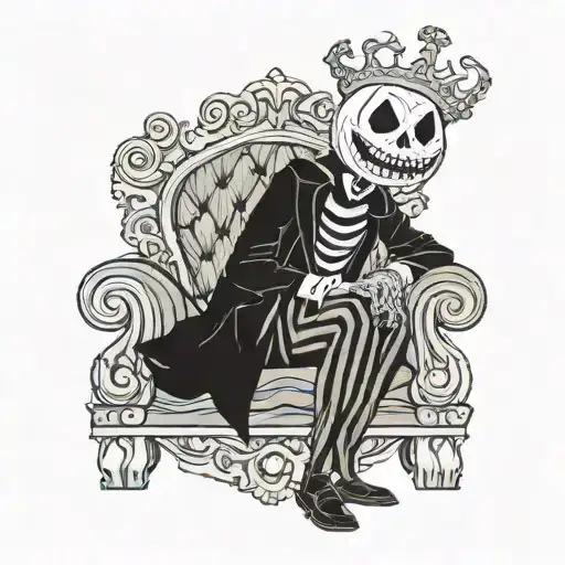 jack the pumpkin king sitting on a throne with a rug made from oogie boogie tattoo design idea