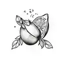 a lemon fruit with two leaves made out of money tattoo design idea