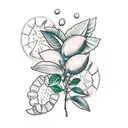 a lemon fruit with two leaves made out of money tattoo design idea