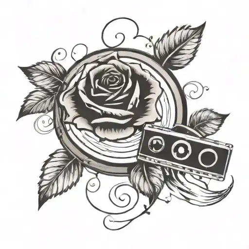 the number 520, a rose and a vinyl record tattoo design idea